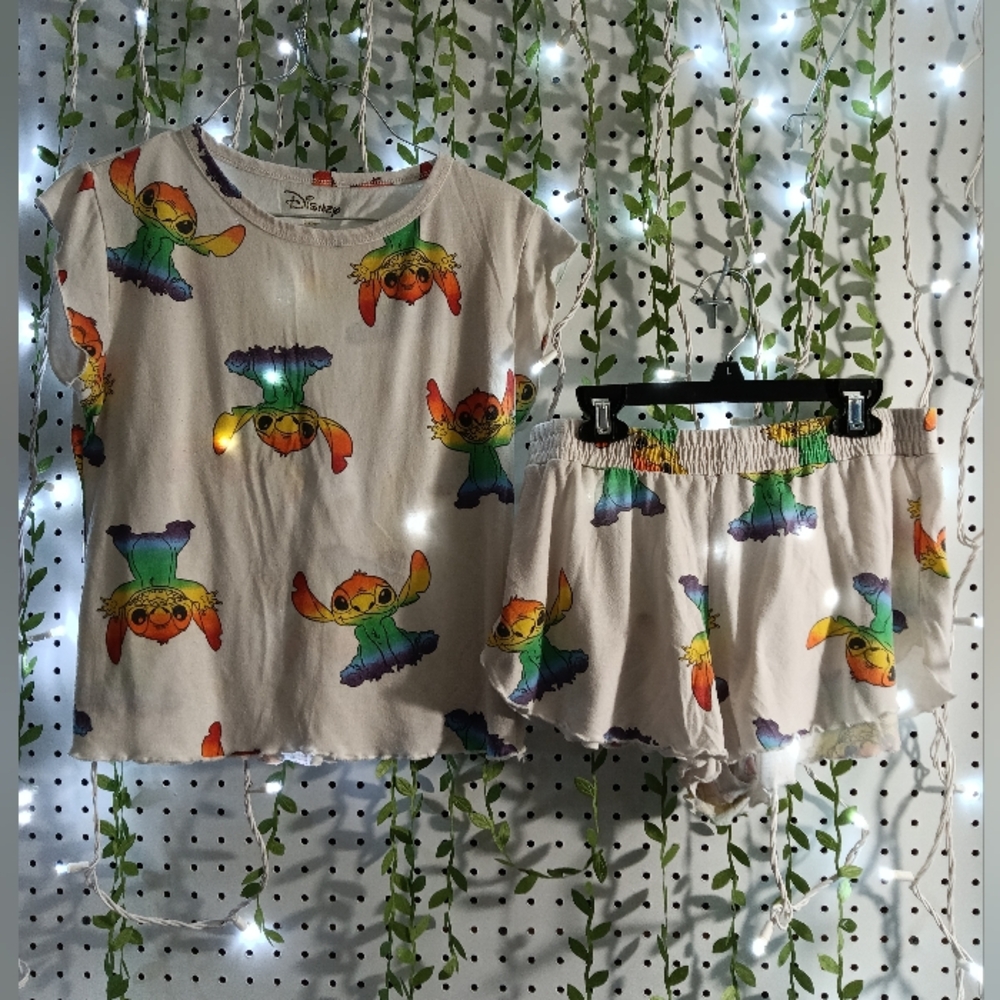 Disney White and Orange Short Sleeve Tee with Tropical Print